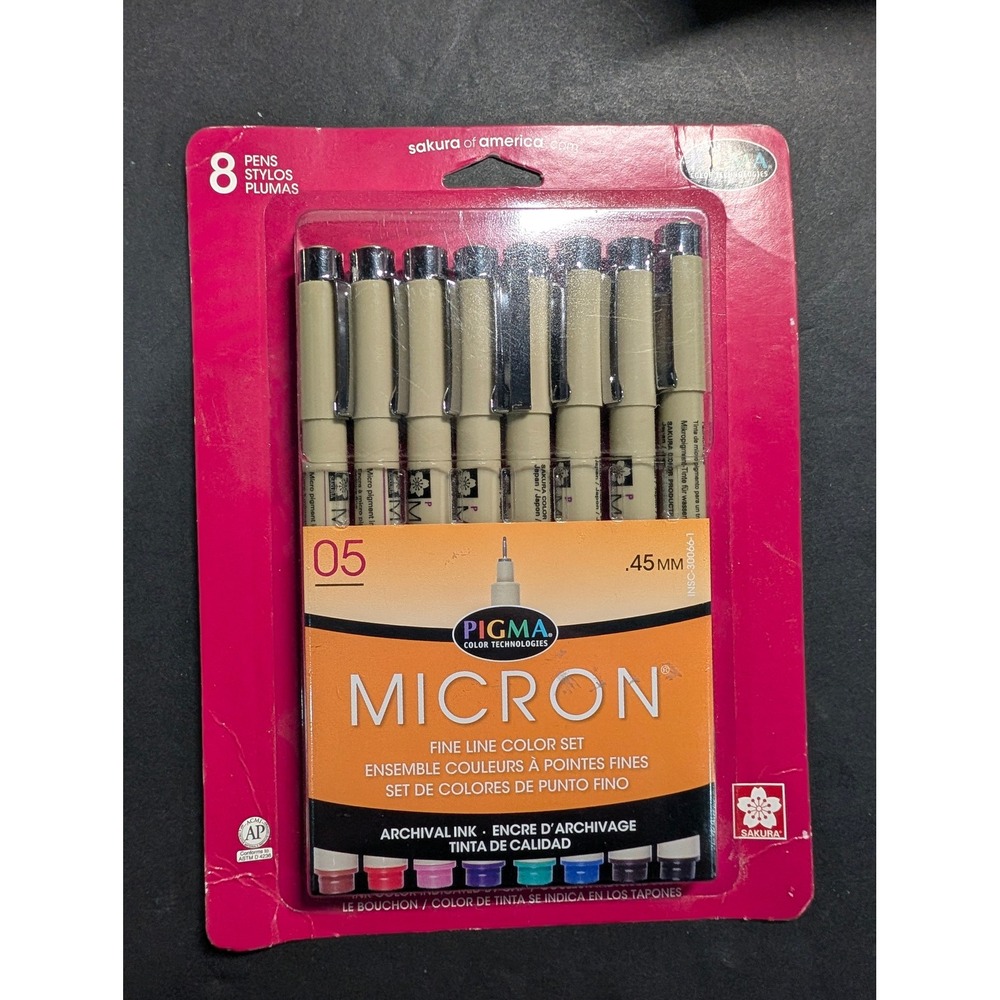 Sakura Pigma Micron 05 Fine Line Color Set 8 Pens .45mm Archival Ink 30066 New